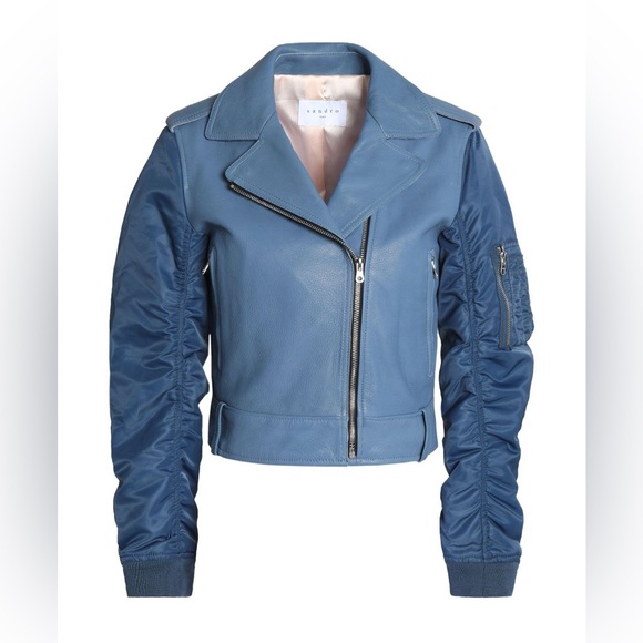 Sandro Women's Ruched Leather Biker Jacket - Picture 3 of 17